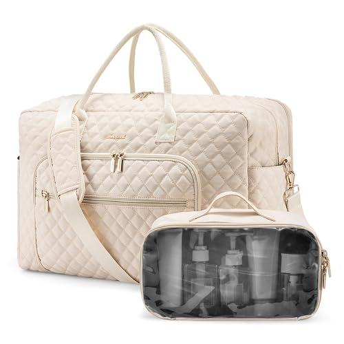 LOVEVOOK Travel Duffle Bag, Weekender Bag for Women with Toiletry Bag Carry on Overnight Bag with Laptop Compartment, Yoga Gym Bag with Wet Pocket Shoe Bag, Hospital Bag for Labor and Delivery, Beige