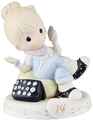 Precious Moments Growing in Grace Age 14 | Blonde Girl Bisque Porcelain Figurine | Birthday Gift | Birthday Collection | Room Decor & Gifts | Hand-Painted