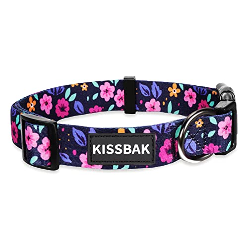 KISSBAK Dog Collar for Medium Dogs - Special Design Cute Girl Dog Pet Collar Soft Adjustable Fancy Floral Girl Puppy Dog Collars (M, Floral)