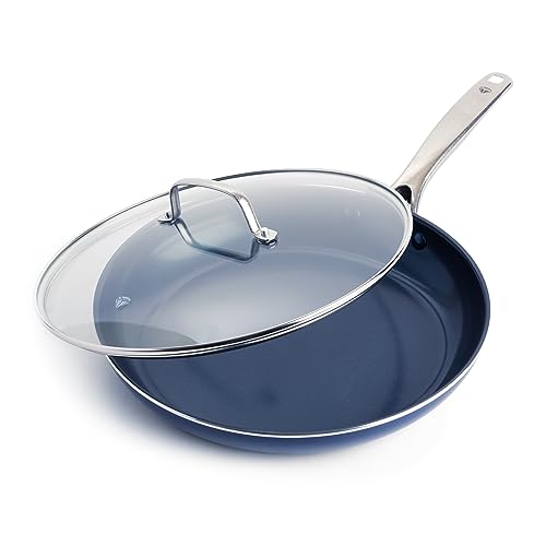 Blue Diamond Cookware Diamond Infused Ceramic Nonstick 12' Frying Pan Skillet with Lid, PFAS-Free, Dishwasher Safe, Oven Safe, Blue