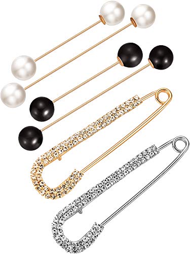 6 Pieces Sweater Shawl Clips Retro Pearl Brooch Pins Crystal Cardigan Collar Clip Dress Shirt Clip Waist Back Cincher Clip for Women Girls Costume Accessory