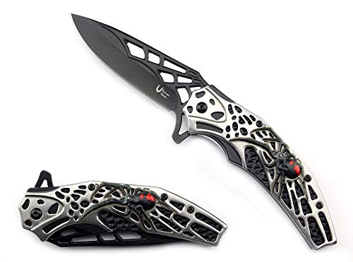 Vulcan Gear Spider Assisted Open Metal Folding Knife with Spider Web Pattern Knife (Gray)