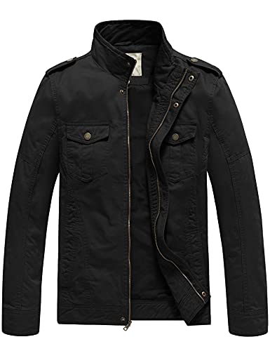 WenVen Men's Military Canvas Work Jackets and Coats (Black, X-Large)