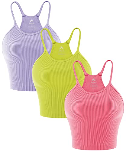 Sunzel Free to Be Tank, Crop Ribbed Tank Tops Seamless Racerback Camisoles No pad Camis Cropped Workout Gym Yoga Lilac Fragilesprout Gumpink(3pcs) M/L