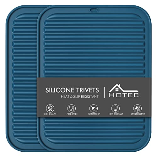 HOTEC Silicone Trivets for Hot pots and Pans, Heat Resistant for Kitchen Counter Dish Drying Mat, Set of 2 Classic Blue