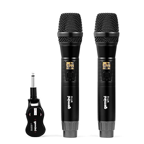 Gemini GMU-M200 Pro UHF Wireless Microphone Set, Rechargeable, 1/4' Jack, for PA/Mixers - Ideal for Karaoke, Live Performances, 2-Pack