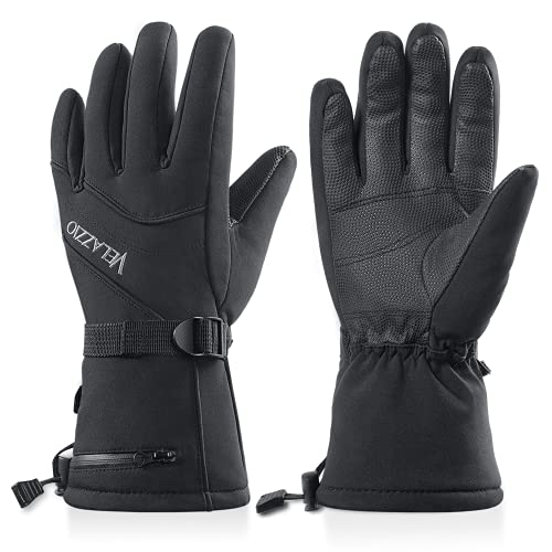 VELAZZIO Ski Gloves Waterproof Breathable Snowboard Gloves, 3M Thinsulate Insulated Warm Winter Snow Gloves, Fits Both Men & Women (Black, M)