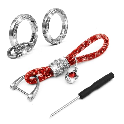 Fashion Keychain Accessories with Bling Rhinestones Car Keychain Crystal Car Keychain for Women Universal for Car Key (Red)