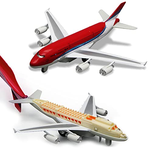 Crelloci Airplane Toys, Bump and Go Action, Pull Back Die Cast Model Plane with Lights & Sounds, 3D Anatomy View, Aircraft Vehicles Gift for Kids Toddler Boys Ages 3+(Red)