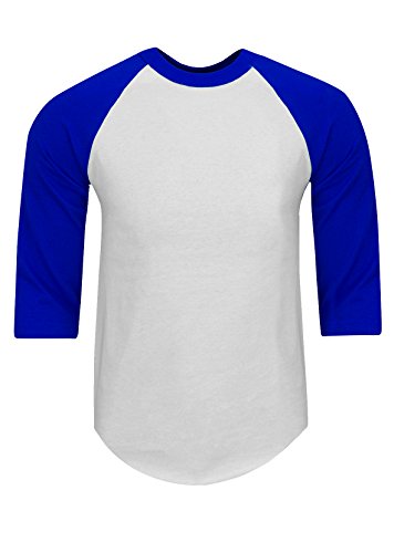 Fitscloth Men’s Baseball Raglan Shirt – Classic 3/4 Sleeve Casual Cotton Tee Top Sport Active Athletic Jersey Tshirt Regular Big RA0113 WHT/Royal 1X