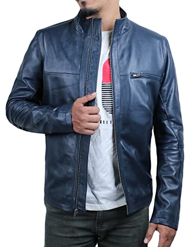Laverapelle Men's Genuine Lambskin Leather Jacket (Navy Blue, 2XL, polyester Lining) - 1501135