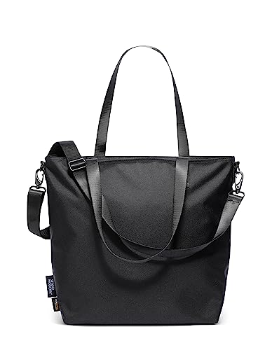 Simple Modern Tote Bag for Women | Medium Black Water-Resistant Laptop Purse with Compartments and Zipper Top | Shoulder Bag with Crossbody Strap and Pockets for Work, Travel & School | Midnight Black