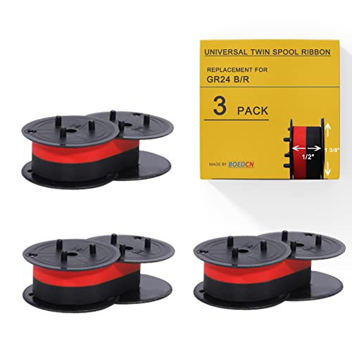 3 Pack Replacement for Porelon 11216 Universal Twin Spool Calculator Ribbon Universal GR24br Compatible with Sharp el-1197piii Nukote BR80c Casio fr-2650tm Adding Machine Ribbons Universal (Black/Red)