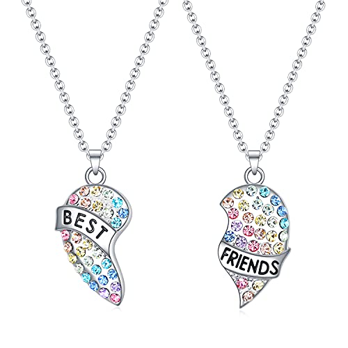 luomart Girls Best Friends Necklace for 2,BFF Friendship Gifts for 2,Rainbow Broken Heart Pendant Jewelry Set for Women Teens (BFF for 2)