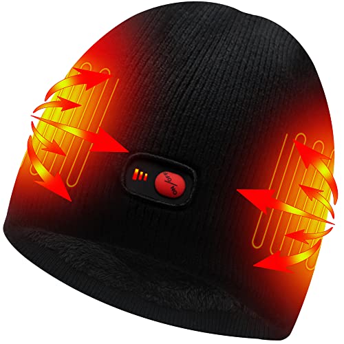 Rabbitroom Rechargeable Heated Hat for Men Women,Electric 7.4V/2200mAh Battery Thermal Thick Knit Skull Cap Winter Warm Heated Hat,3 Levels Heating Work up to 6-7 Hours