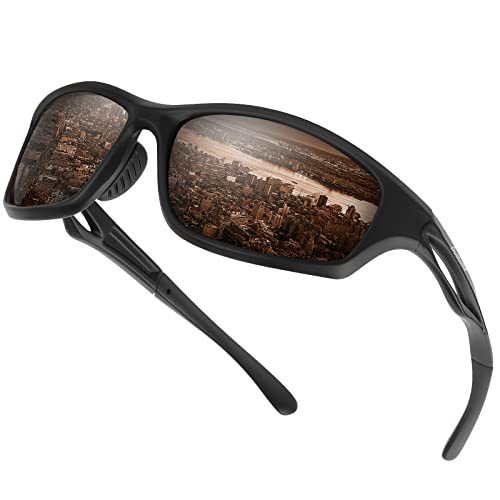 Duduma Polarized Sports Sunglasses for Men Women Running Cycling Fishing Golf Driving Shades Sun Glasses Tr90(black matte frame with brown lens)