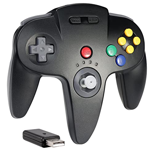 SAFFUN 2.4 GHz Wireless USB Controller Compatible with Switch, USB N64 Controller for Windows PC MAC Linux Raspberry Pi Retropie Switch NSO, Rechargeable, Plug and Play (Black)