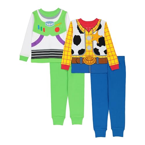 Disney boys Toy Story Snug Fit Cotton Pajama Set, Green Buzz and Woody, 2 US