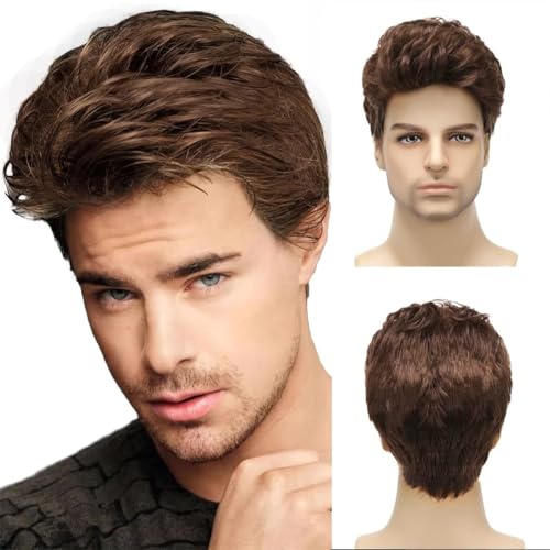 Daiaces Men Short Wigs Brown Wig for Male,Guy Layered Daily or Halloween Cosplay Party Hair Costume Full Wig for Adults