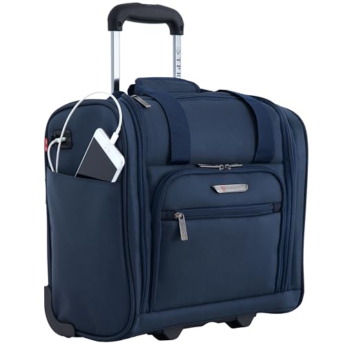 TPRC Smart Under Seat Carry-On Luggage with USB Charging Port, Navy Blue, Underseater 15-Inch