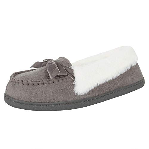 Jessica Simpson Womens Micro Suede Moccasin Indoor Outdoor Slipper Shoe,Grey,Medium