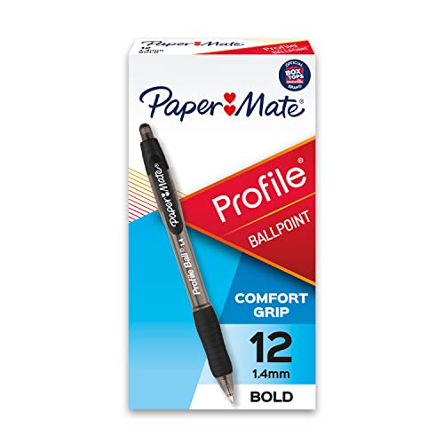 Paper Mate Profile Retractable Ballpoint Pens, Bold Point (1.4mm), Black, 12 Count
