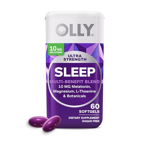 OLLY Ultra Strength Sleep Softgels, 10mg Melatonin, L-Theanine, Chamomile, Magnesium, Lemon Balm, Supports Deep Restful Sleep, Nighttime Sleep Aid, Non Habit-Forming - 60 Count