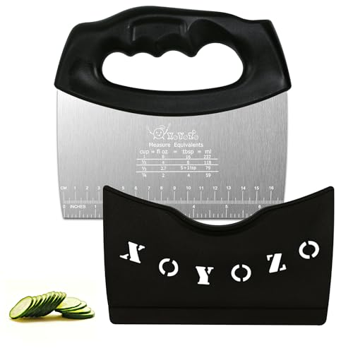 XoYoZo Bench Scraper Dough Cutter Salad Chopper with Cover and Large Stainless Steel Blade Vegetable Knife for Butter, Pizza, Cake, Onion