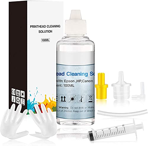 Printer Cleaning Kit | Printhead Cleaning Kit | for Inkjet Printers HP/Brother/Epson/Canon WF-7710 WF-3640 7620 8600 8610 8620 WF-2750 WF-2650 ET-2750 ET-2650 C88 Liquid Printers Nozzle（100ml）