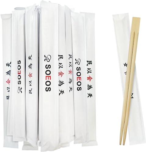 Soeos Chopsticks Disposable, Approx. 50 Sets, UV Treated Premium Disposable Chopsticks Individually Wrapped, Wooden Chopsticks Best for Japanese Sushi & Asian Dishes