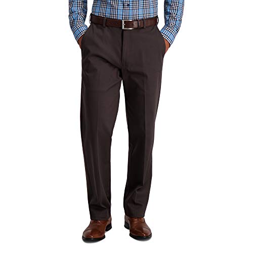 Haggar Men's Iron Free Premium Khaki Classic Fit Flat Front Expandable Waist Casual Pant (Regular and Big & Tall Sizes), Espresso, 38W x 30L