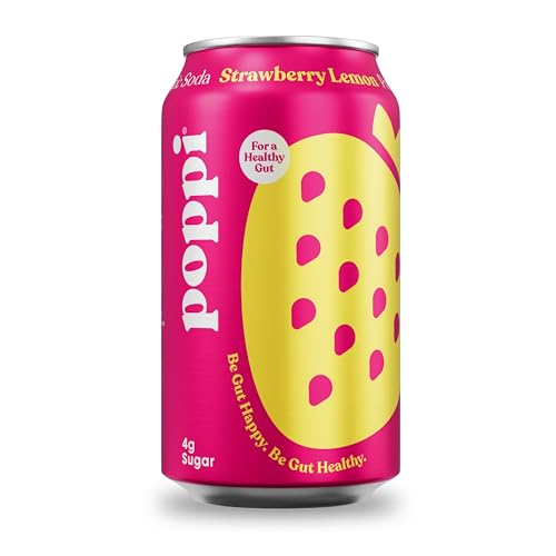 POPPI Sparkling Prebiotic Soda, Beverages w/Apple Cider Vinegar, Seltzer Water & Fruit Juice, Strawberry Lemon, 12oz (12 Pack)