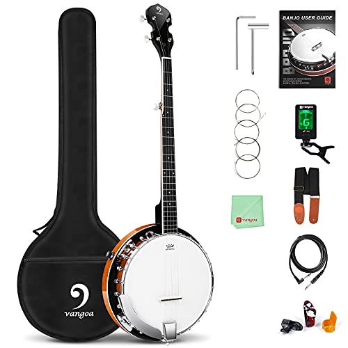 Vangoa Banjo 5 String Acoustic Electric Full Size Closed Back Set with Mahogany Resonator Remo Head Banjoe 24 Brackets with Geared 5th Pegs for Beginners Adults