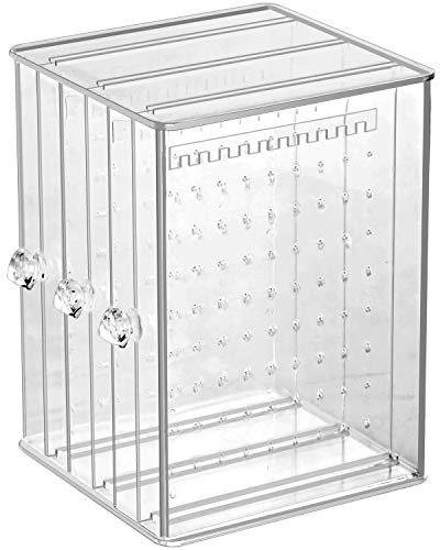 Sooyee Clear Acrylic Jewelry Storage Box,3 Vertical Drawer Earrings Display Stand Holder, Transparent 216 Holes 33 Grooves Screen Hanger Organizer for Stud Earring and Necklace,Dustproof