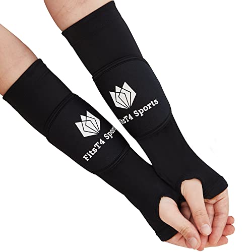 FitsT4 Sports Volleyball Arm Sleeves for Girls Youth Passing Forearm Sleeves w Protection Pads & Thumbhole UPF 50 Non-Slip Gloves