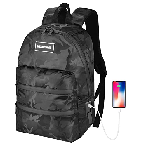 MZIPLINE Mini Backpack Bag-Smell Proof-USB Charging Port Daypack Travel bags With Carbon Lining for Men & Women Travel (Camouflage Black)