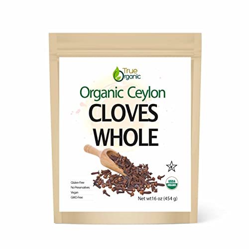 True Organic Ceylon Cloves Whole, 16 ounces Bulk Bag, USDA Organic & Kosher Certified, Non-GMO, Fresh Organic Cloves, Pure Ceylon Premium Quality