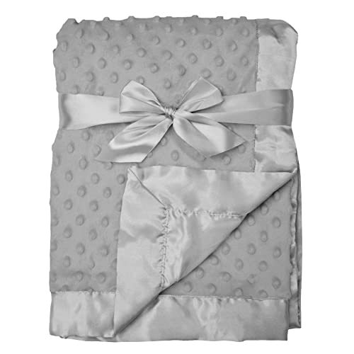 American Baby Company Heavenly Soft Chenille Receiving Blanket, 2-Layer Design with Minky Dot & Silky Satin, Gray, 30' x 40' for Boys and Girls