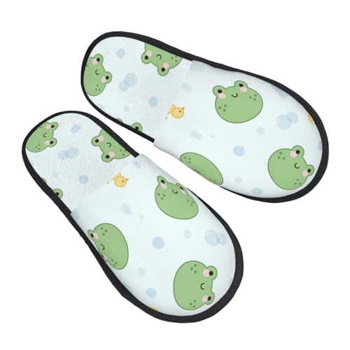 Pevtufa Fuzzy Feet Slippers For Women,House Shoes Non Slip Indoor/Outdoor,Kawaii Frogs Designs-Large
