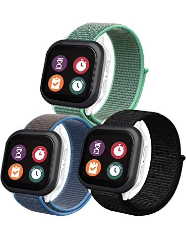 BRONGER 2,3,5 Pack Fit Length Watch Bands Compatible with Gizmo Watch 3 2 1/Gabb Watch 3 2 1: Hook&Loop Easy to Use, Soft Breathable Smartwatch Bands (Black Green Surf-blue)