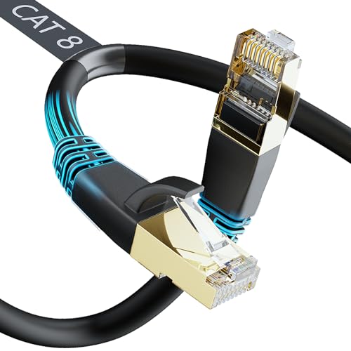 DbillionDa Cat8 Ethernet Cable, Outdoor&Indoor, 3FT Heavy Duty Direct Burial High Speed 26AWG Cat8 LAN Network Cable 40Gbps, 2000Mhz with Gold Plated RJ45 Connector, Weatherproof for Router/Gaming