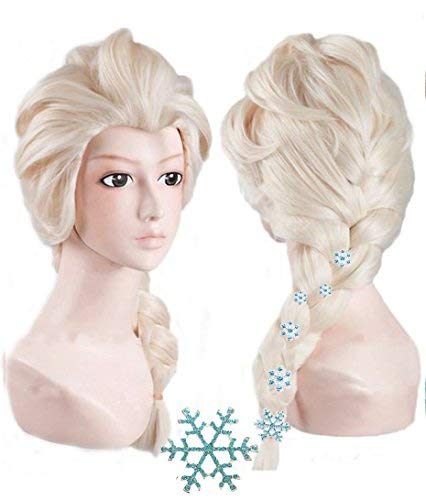 ANOGOL Wig Cap+6 Hairpins+ Princess Wig Braided Women Blonde Cosplay Wig Long Blonde Princess Braided Wig Blonde Braid Long White Blonde Cosplay Wig Synthetic Princess Pigtail Hair for Party Halloween