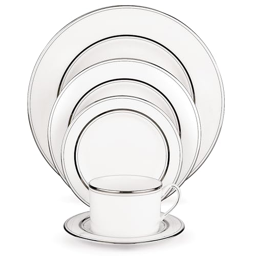 Kate Spade New York Library Lane Platinum Dinnerware 5 Piece Place Setting, White