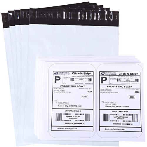 Poly Mailers 10x13 with Adhesive Shipping Labels - Self Seal Waterproof & Tear Proof Poly Mailer Shipping Bags & Rounded Corner Shipping Labels - Pre-Bundled Shipping Supplies (100 Pack/50 Each)