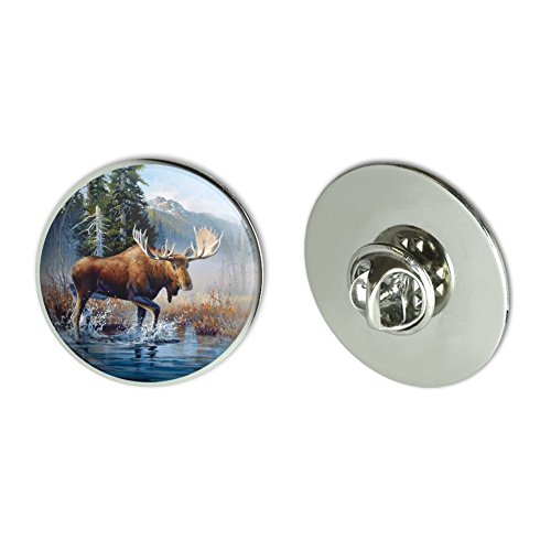 Moose in the River Forest Woods Wilderness Metal 1.1' Tie Tack Hat Lapel Pin Pinback