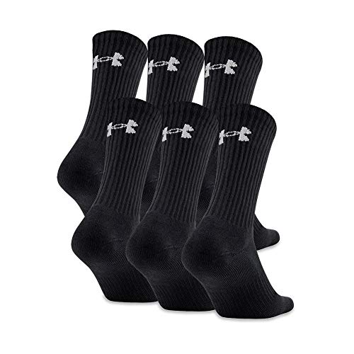 Under Armour Adult Charged Cotton Crew Socks, Multipairs, Black/Gray (6-Pairs), Medium