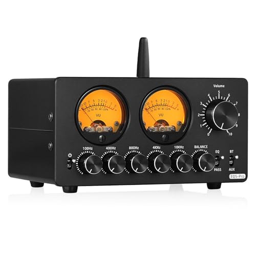 Douk Audio Mini 5-Band EQ Equalizer with Bluetooth Receiver Stereo Audio Preamp w/VU Meter (EQ5 PRO)