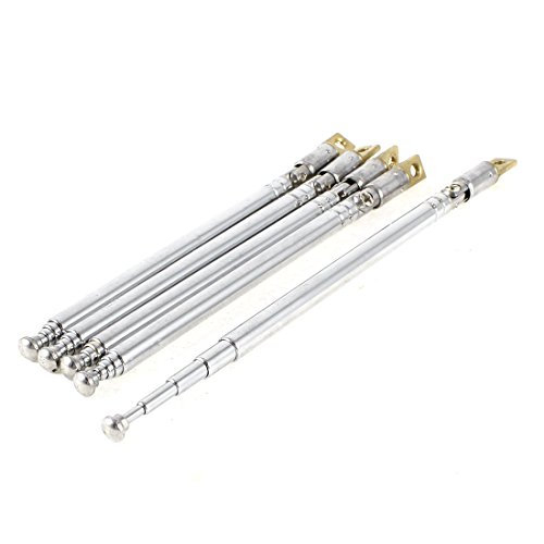 uxcell Universal Telescopic Telescoping Antenna, 180 Degree 11cm-32cm Length 5 Sections Aerial Control Receiver for AM FM Radio Equipment, Television, Silver Tone 5 Pcs Stainless Steel