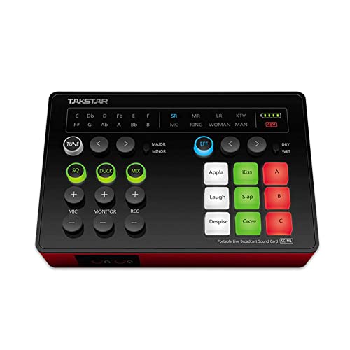 TAKSTAR Portable Audio Mixer Live Sound Card, Streaming Sound Voice Changer ALL-IN-ONE Podcast DJ Mixer Board for Karaoke Recording on Smartphone/iPad/PC, Live Broadcast Video Mixer Gaming SC-M1