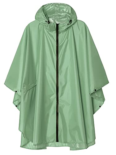 SaphiRose Unisex Rain Poncho Raincoat Hooded for Adults Women with Pockets(Green)